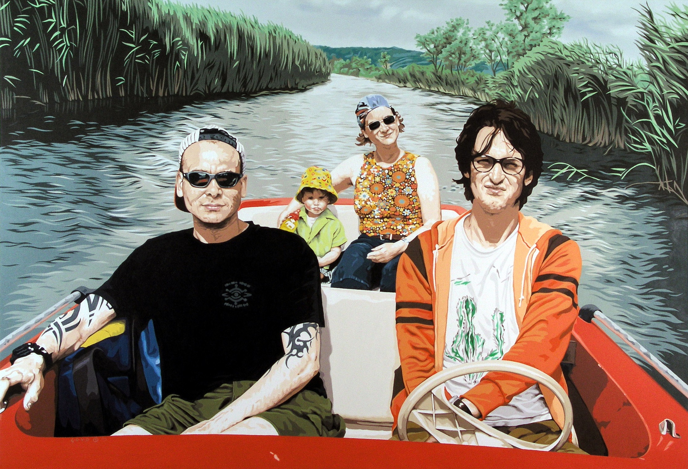 Georg Dienz (geb. 1964 in Innsbruck), Neusiedler See (Familie Dienz), 2003.2004, Acryl auf Leinwand, 110 x 160 cm, Privatbesitz 